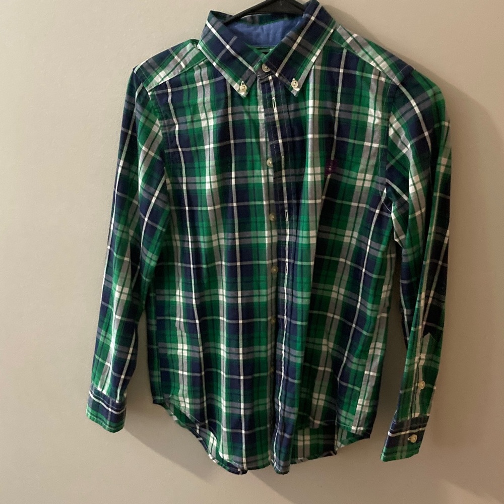 Chaps Classic Plaid Kids Button-Down Shirt - Green and Blue size 10/12